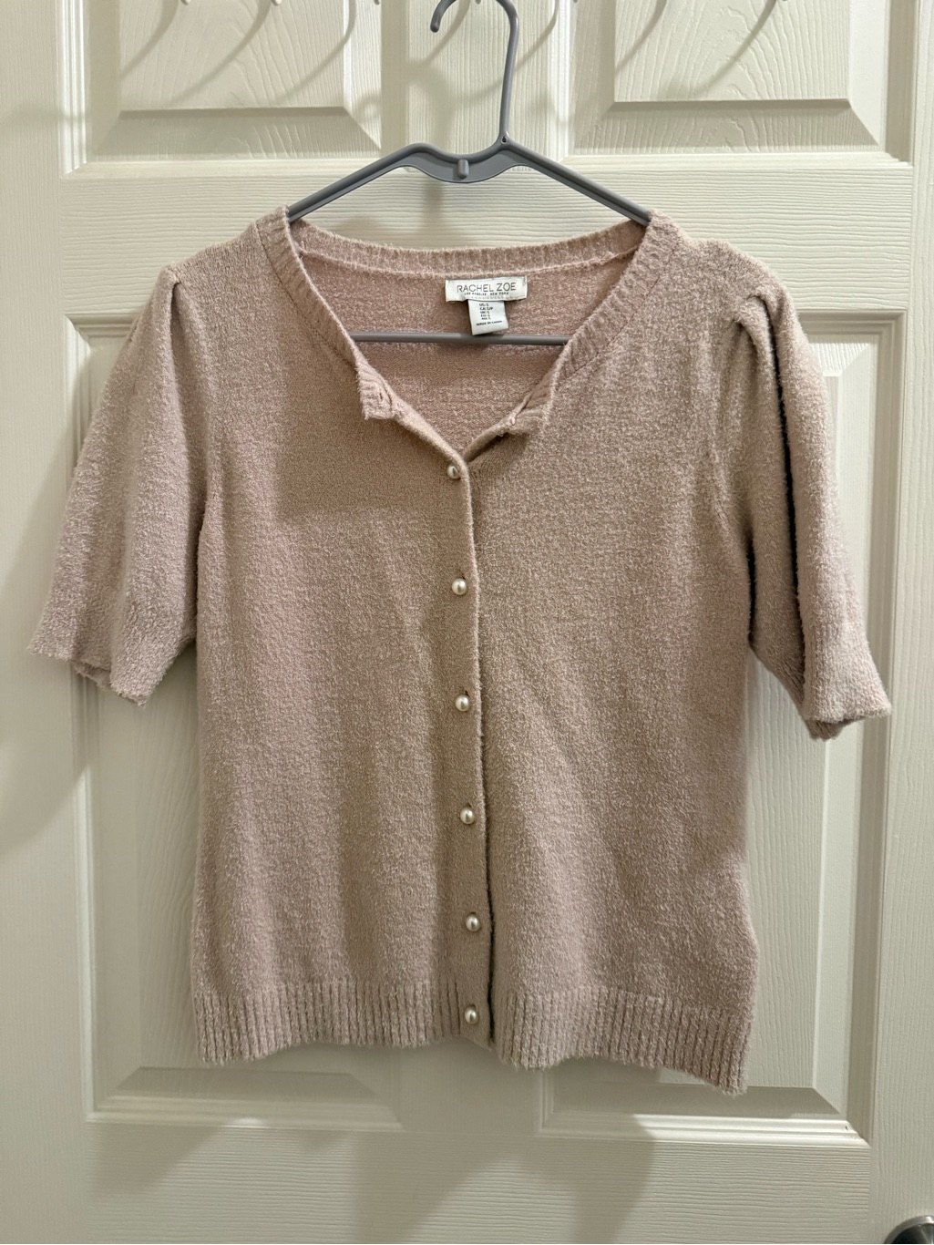 Rachel Zoe Blush Pink Pearl-Button Short Sleeve Cardigan